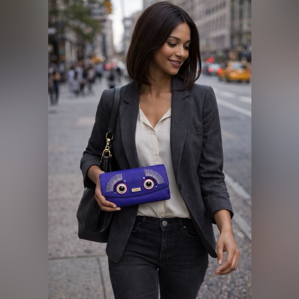 KATE SPADE "Monster" Face Liana in Vibrant Purple Long Wallet (RARE) - Picture 2 of 10